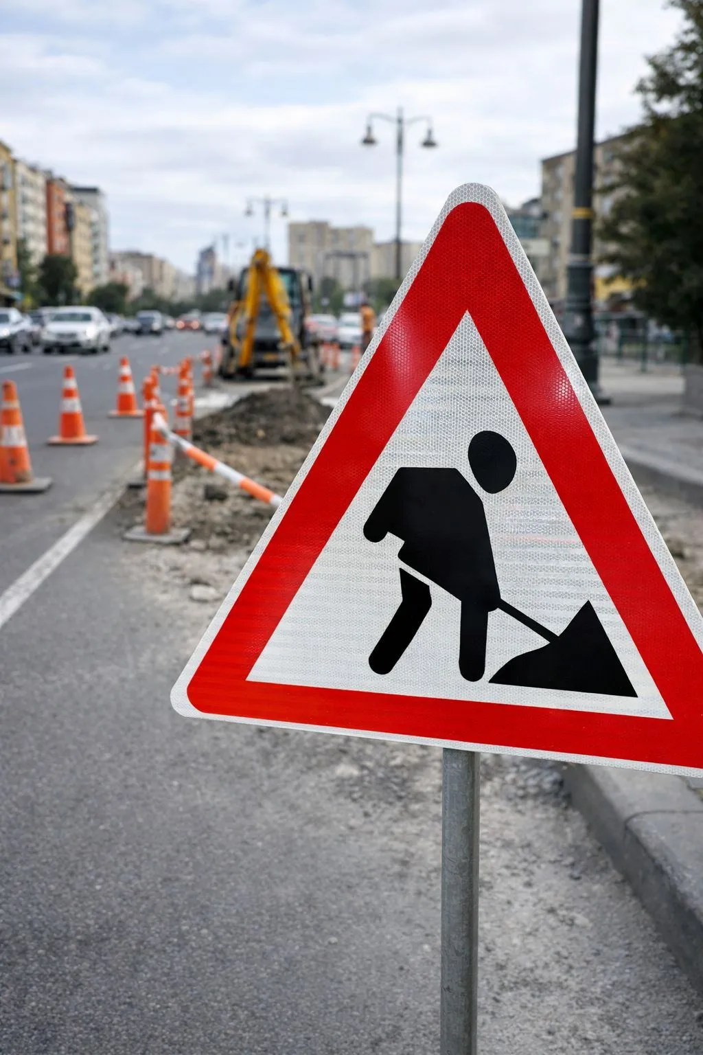 Road works Road sign - Tenderyard
